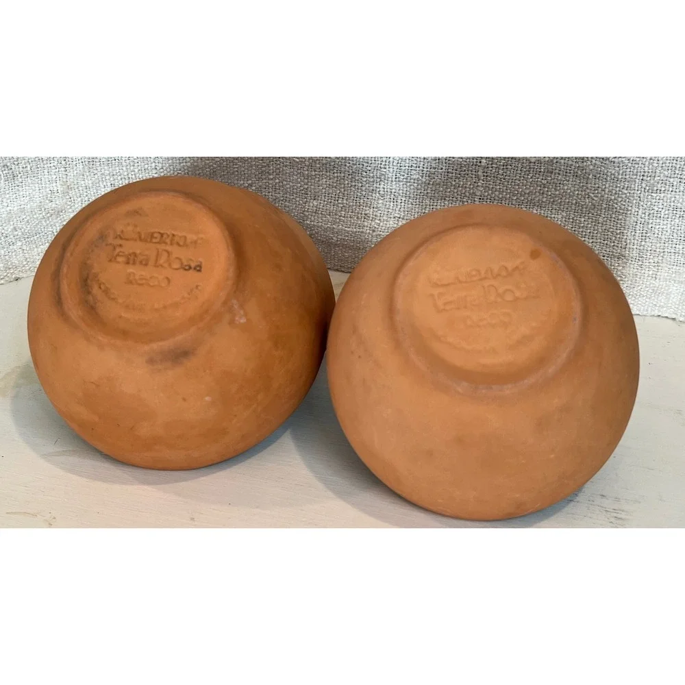 Set of 4 Romertopf Terra Rosa Reco Terracotta Bowls Black Glazed Interior Mexico